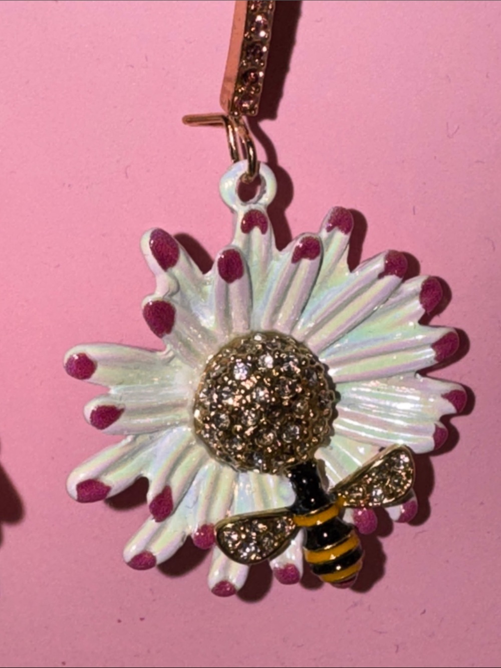 Betsey Johnson Pink-Accented Daisy & Bee Drop Earrings - Picture 6 of 7